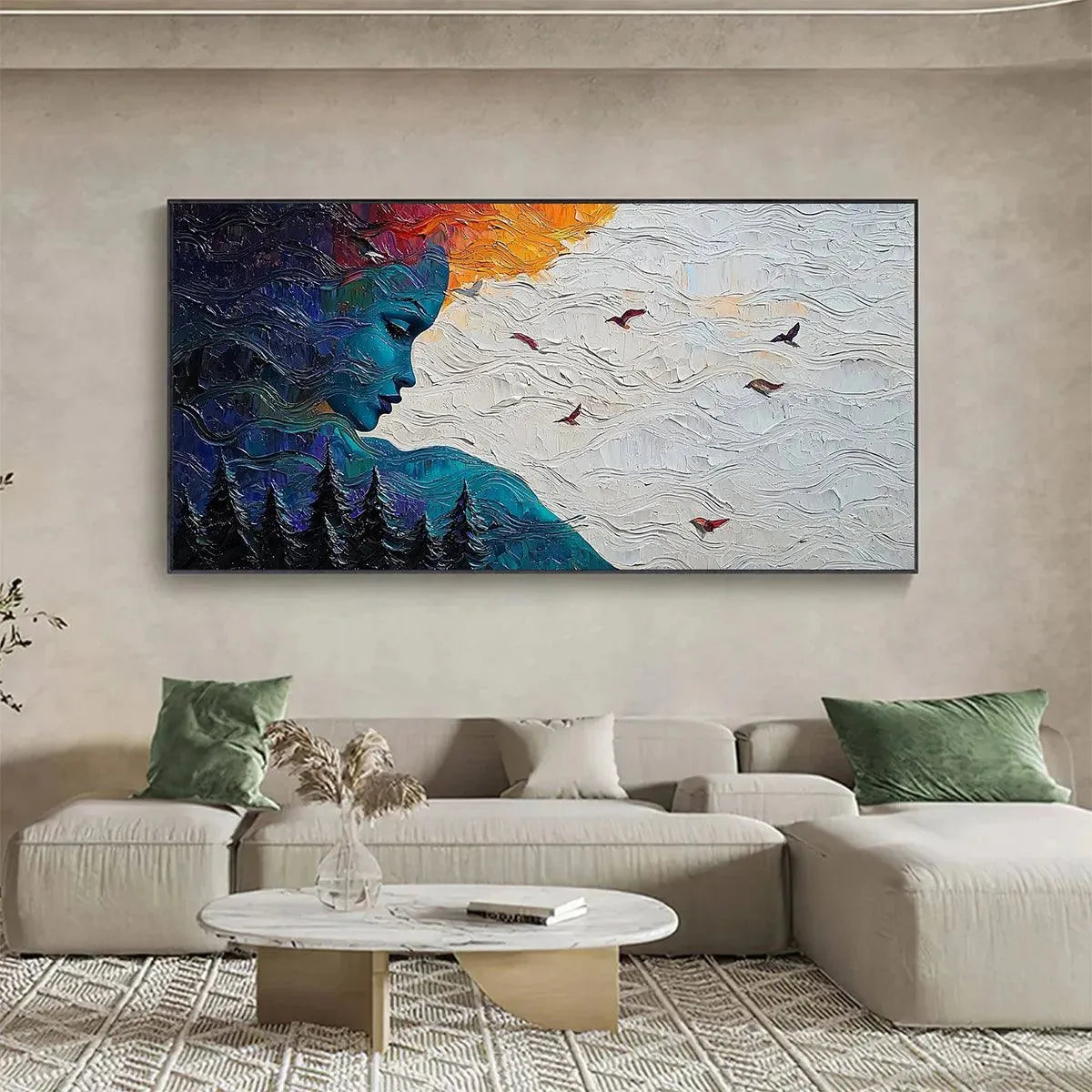 Elemental Woman Canvas Art | Blue Orange Textured Painting