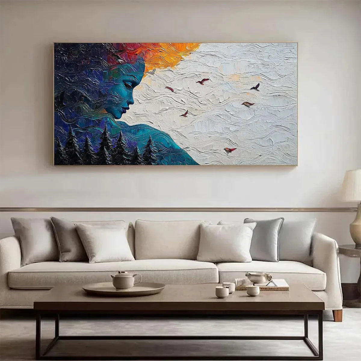 Abstract Woman Nature Art | Textured Landscape Canvas Decor #AA 006