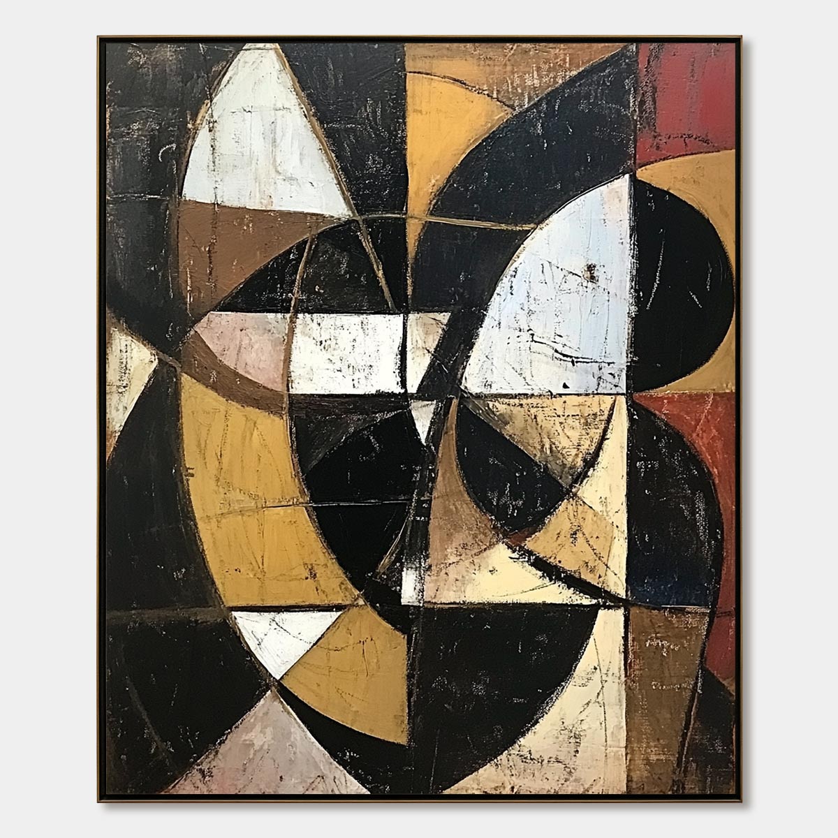 Cubist Inspired Abstract Art | Black & Gold Geometric Painting #AA 092