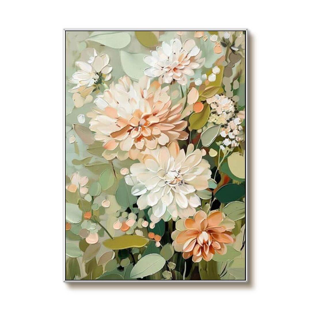 Peach and Sage Green Wall Decor | Soft Pastel Flower Art #AA 361