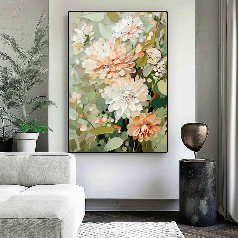 Peach and Sage Green Wall Decor | Soft Pastel Flower Art #AA 361