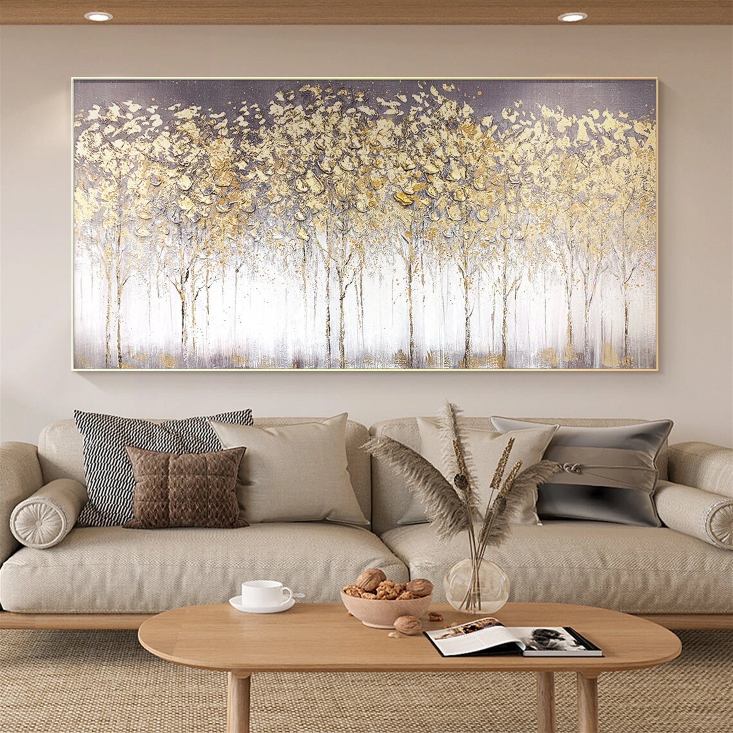 Gold Leaf Forest Painting | Large Abstract Tree Wall Art Decor