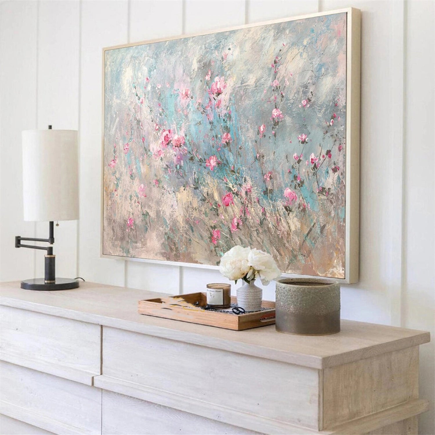Abstract Floral Decor Painting - Pink Romantic Art #JJ 102