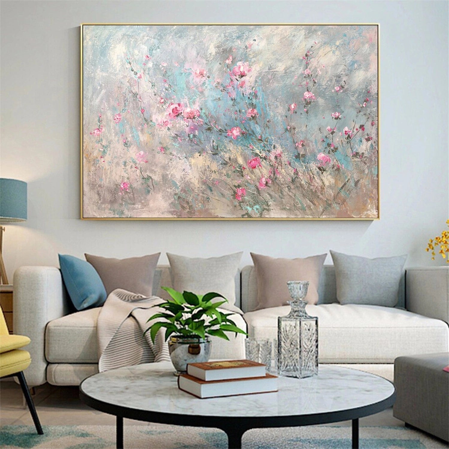 Abstract Floral Decor Painting - Pink Romantic Art #JJ 102