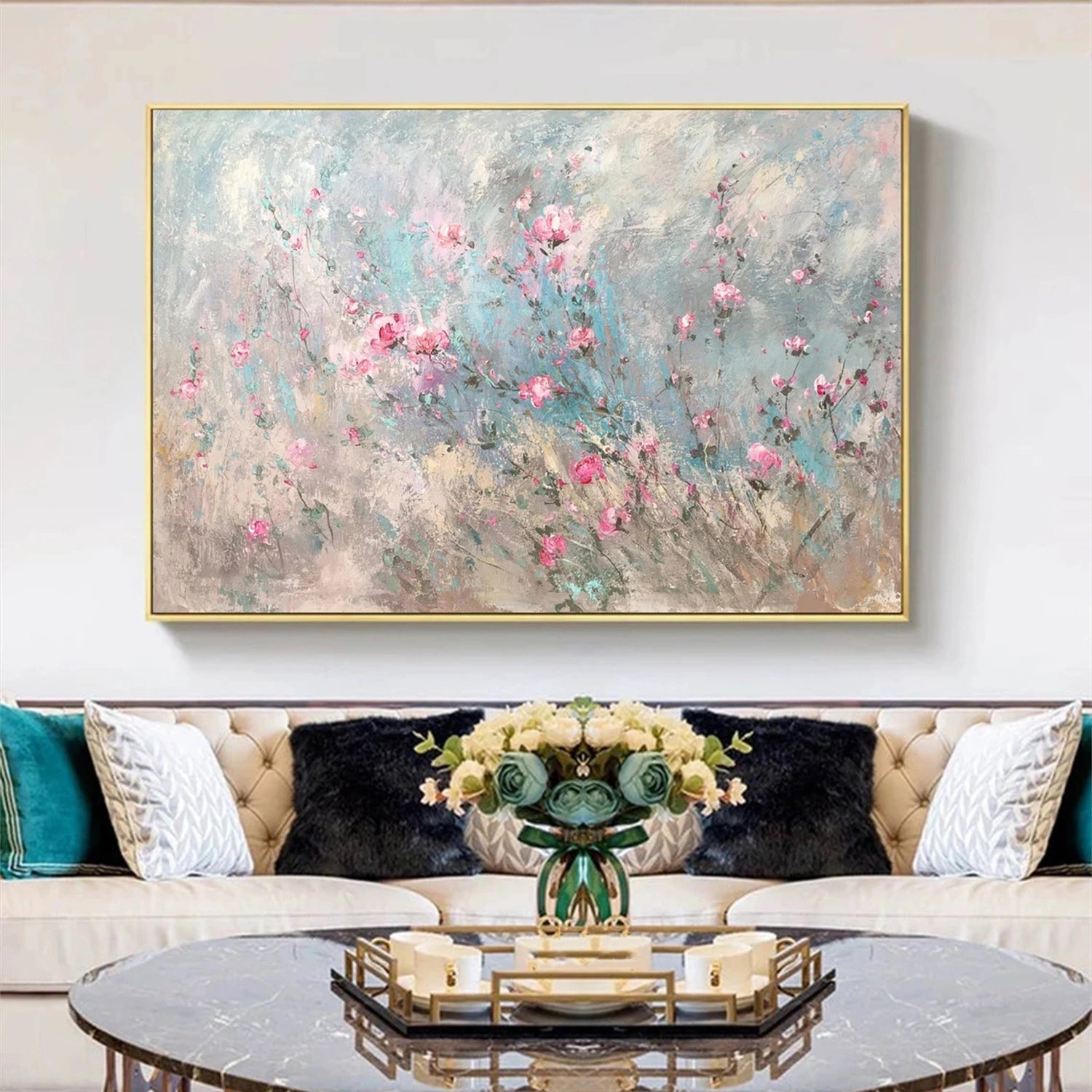 Abstract Floral Decor Painting - Pink Romantic Art #JJ 102