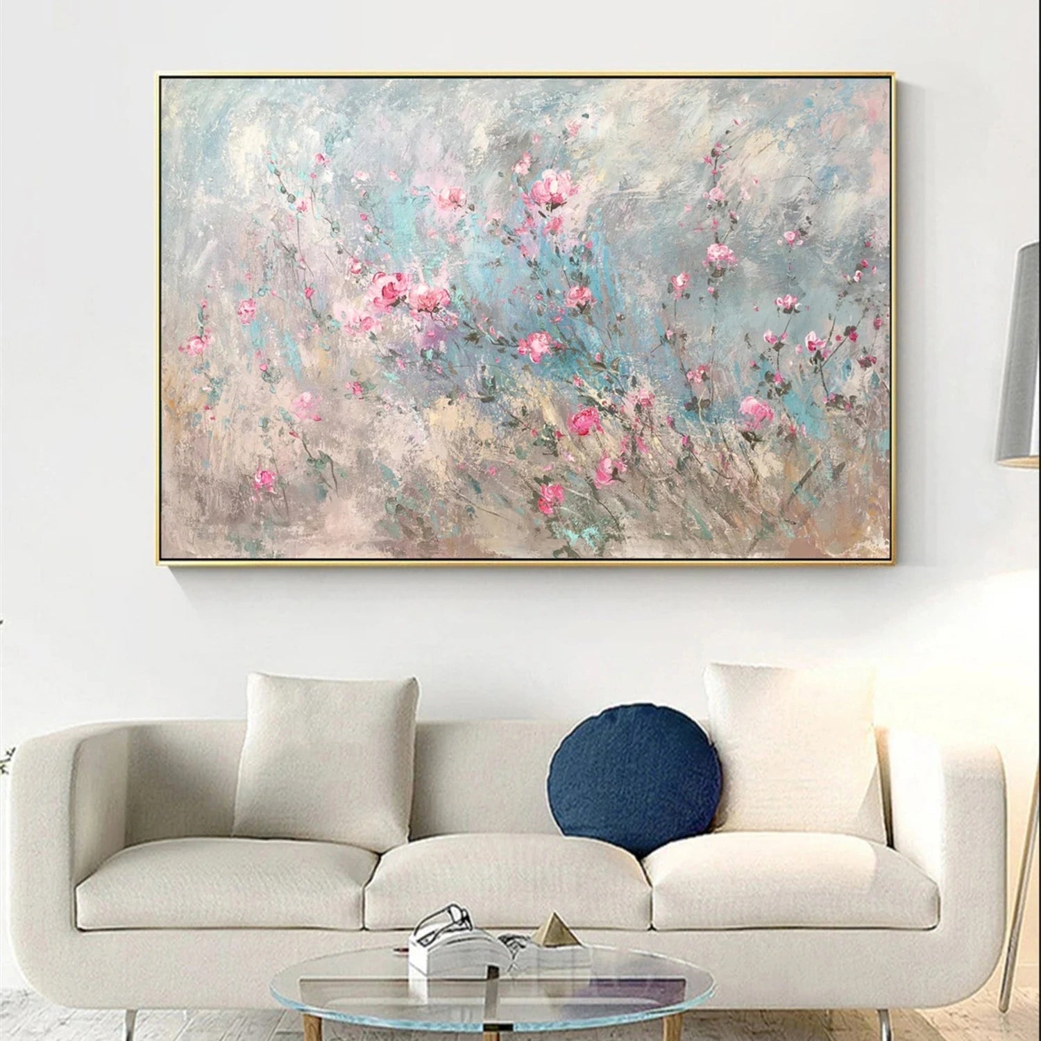 Abstract Floral Decor Painting - Pink Romantic Art #JJ 102