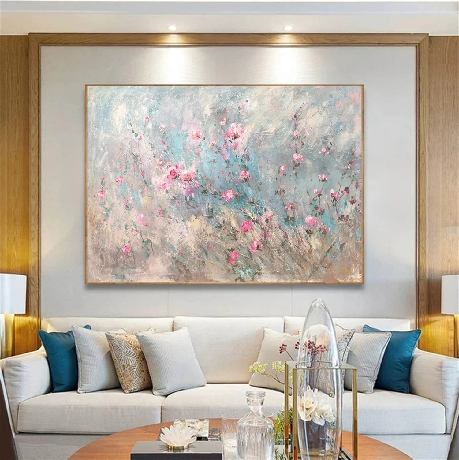 Abstract Floral Decor Painting - Pink Romantic Art #JJ 102