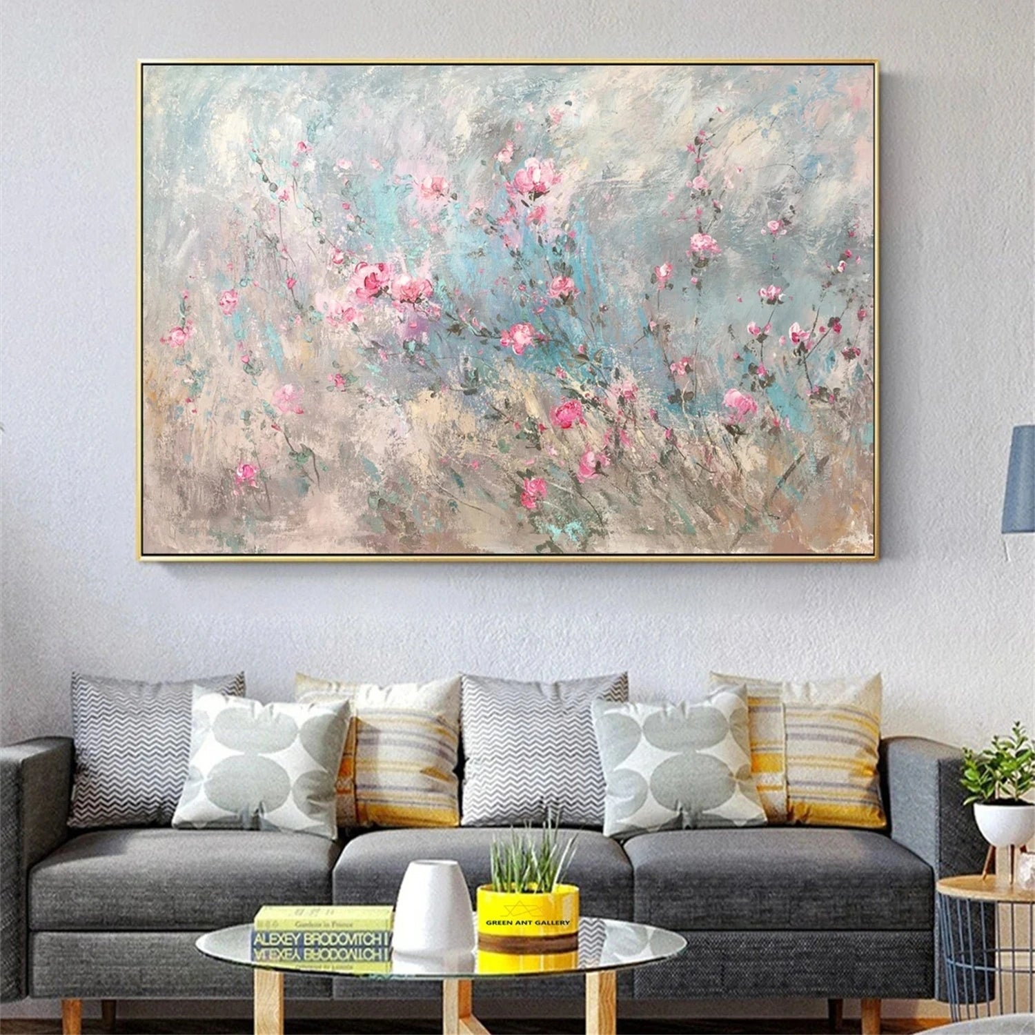 Pink Floral Abstract Oil Painting - Modern Romantic Art