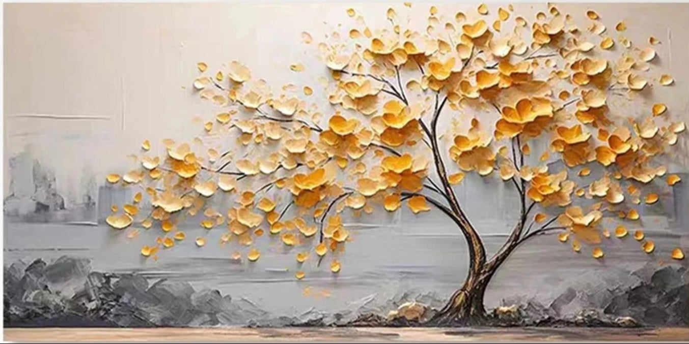 Abstract Golden Blossom Tree Decor Painting - Modern Art #JJ 103