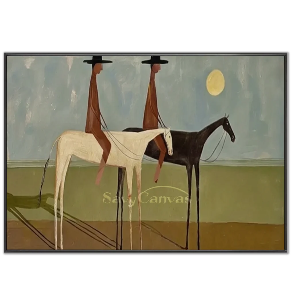 Handmade Expressionist Folk Art Cowboy Panoramic Painting #SS 357