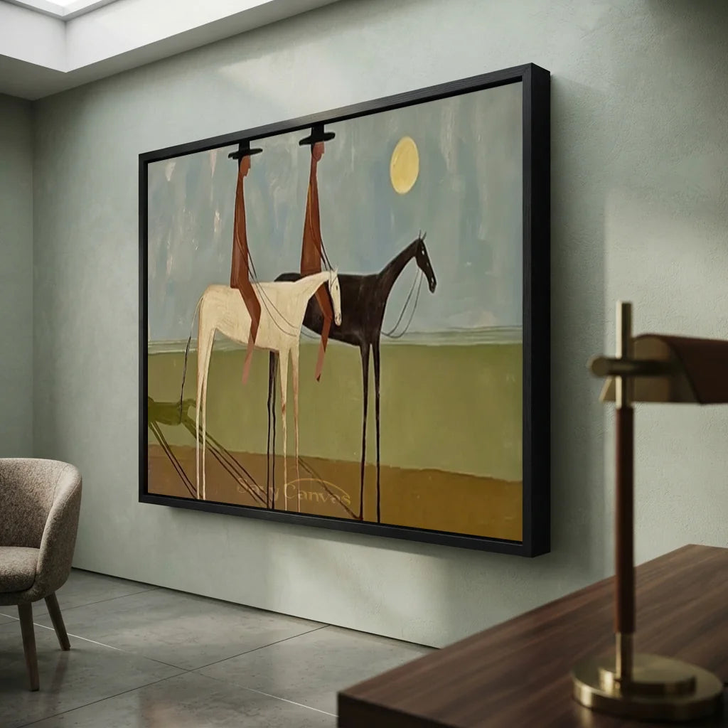 Handmade Expressionist Folk Art Cowboy Panoramic Painting #SS 357