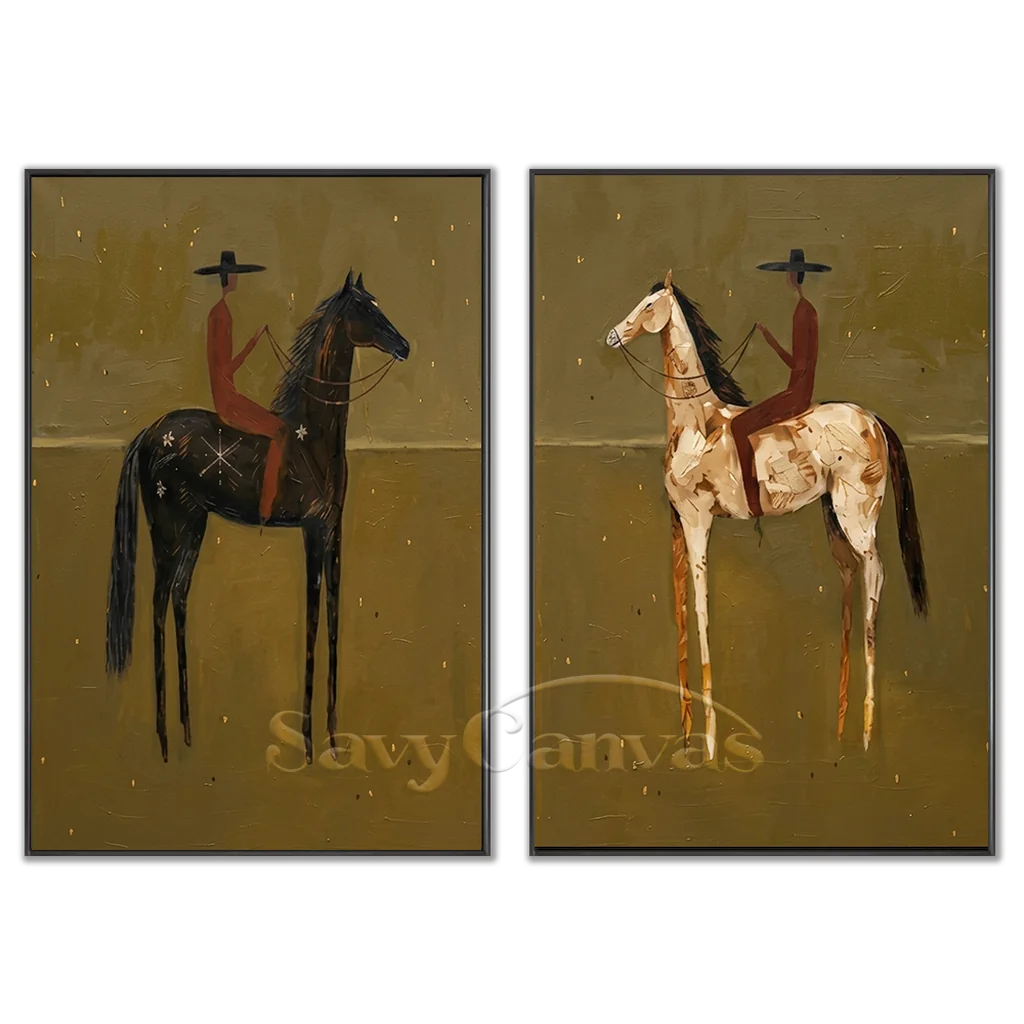 Handmade Expressionist Folk Horse Oil Painting Set #SS 349
