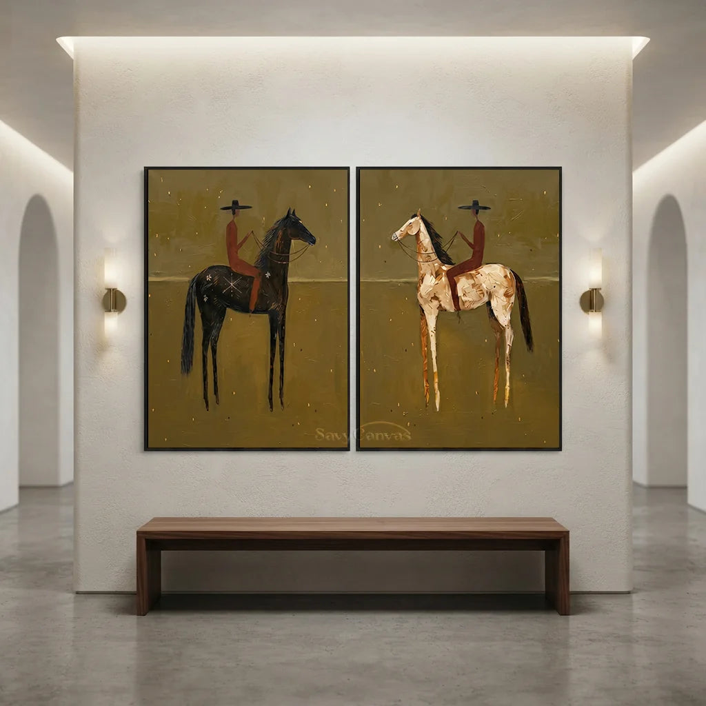 Handmade Expressionist Folk Horse Oil Painting Set #SS 349