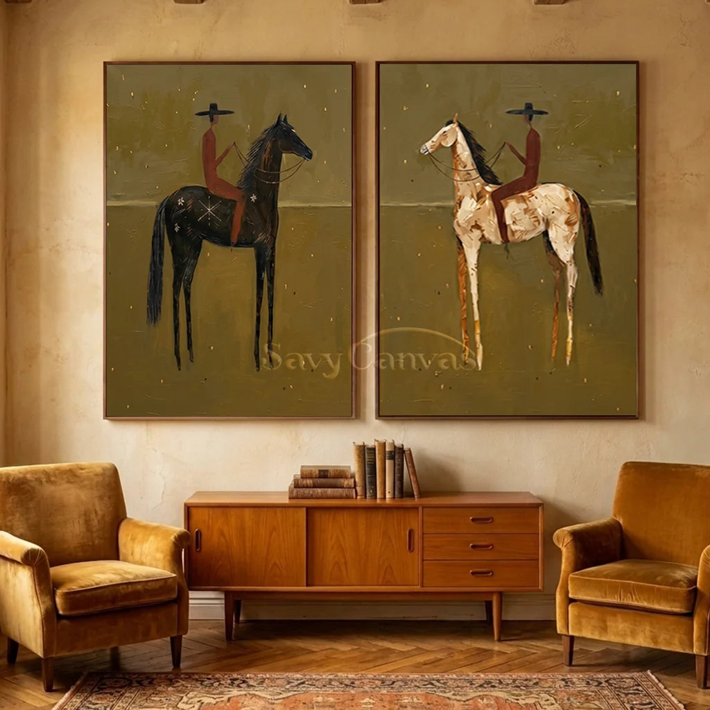 Handmade Expressionist Folk Horse Oil Painting Set #SS 349