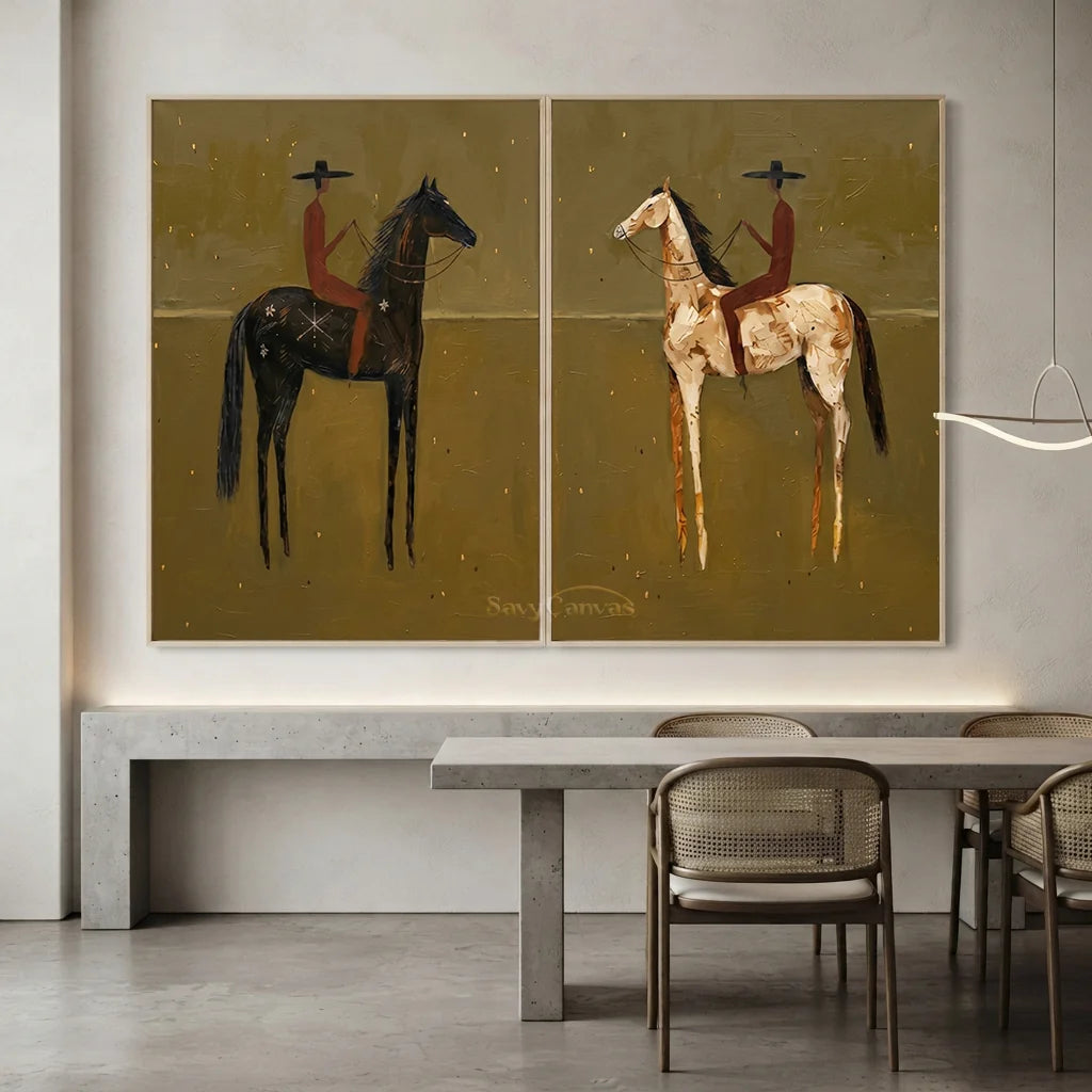Handmade Expressionist Folk Horse Oil Painting Set #SS 349