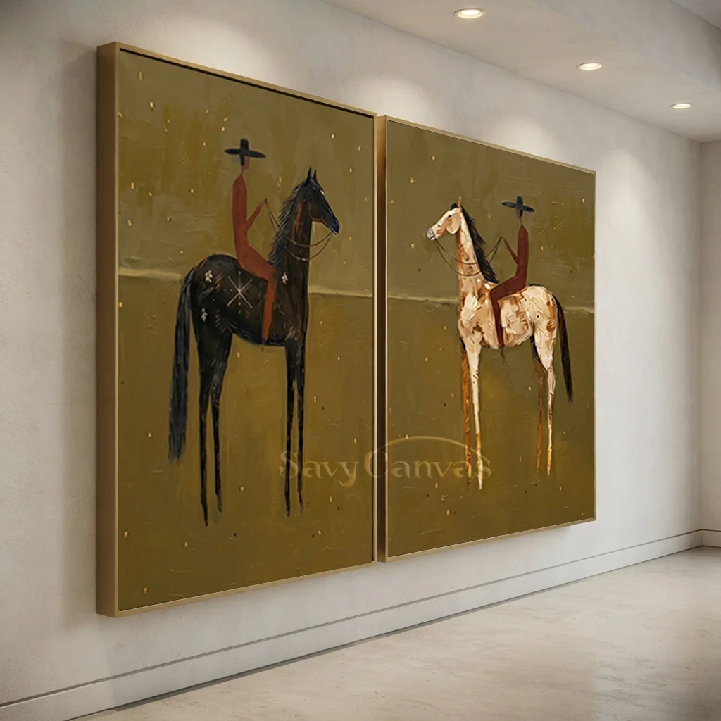 Handmade Expressionist Folk Horse Oil Painting Set #SS 349