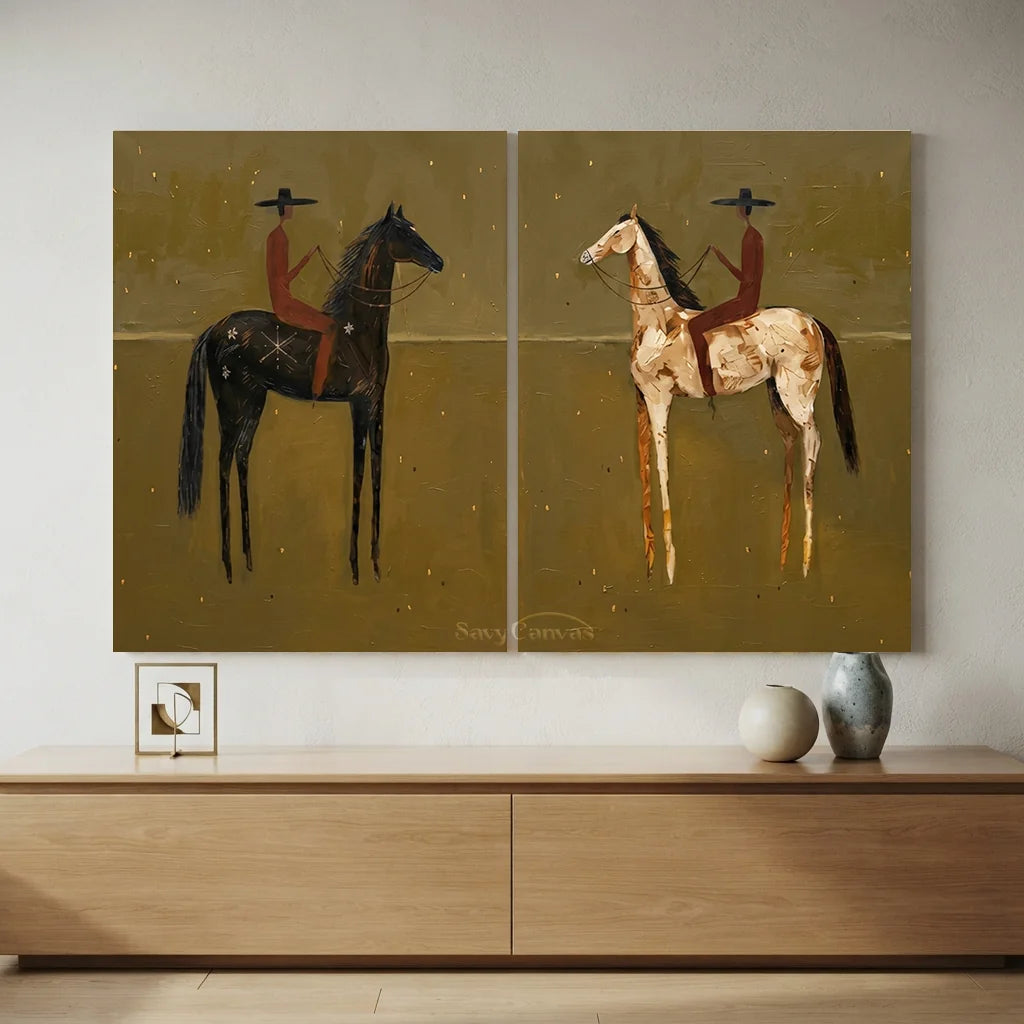Handmade Expressionist Folk Horse Oil Painting Set #SS 349