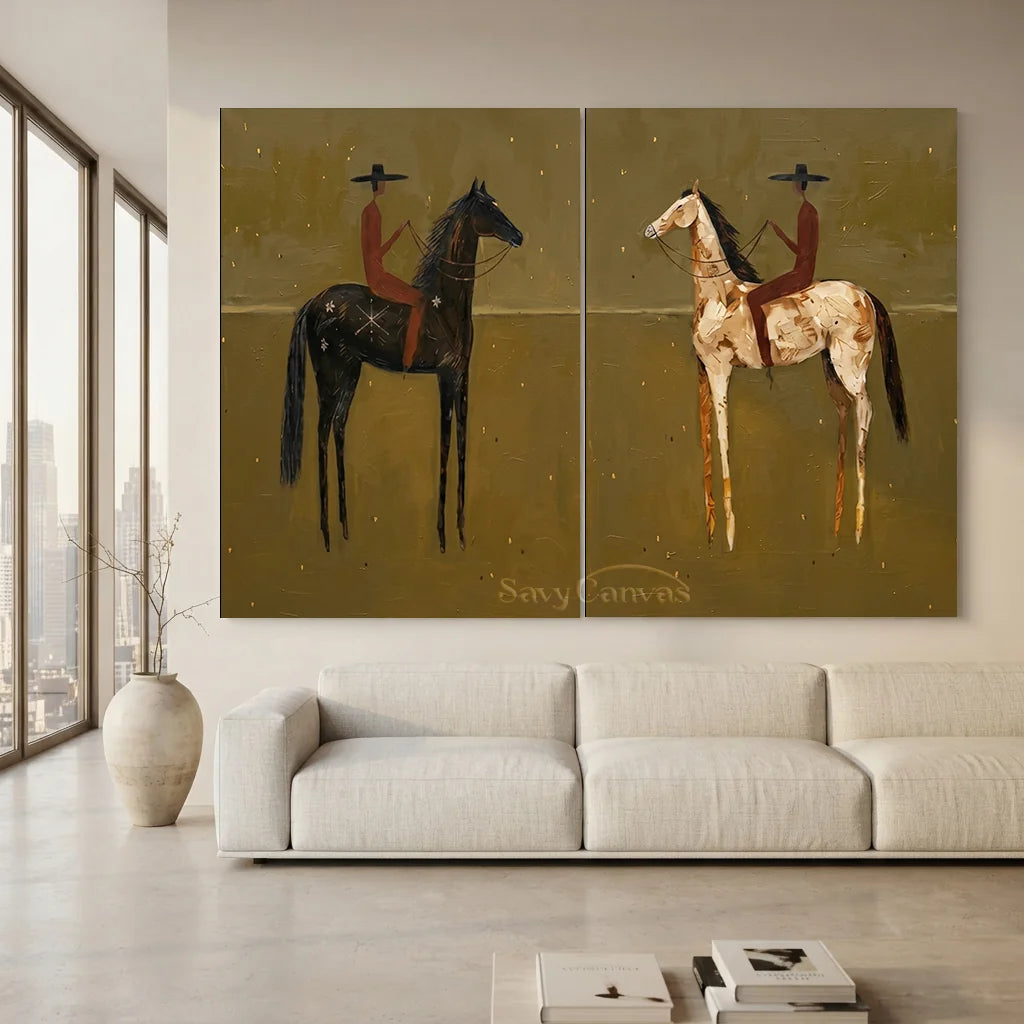 Handmade Expressionist Folk Horse Oil Painting Set #SS 349