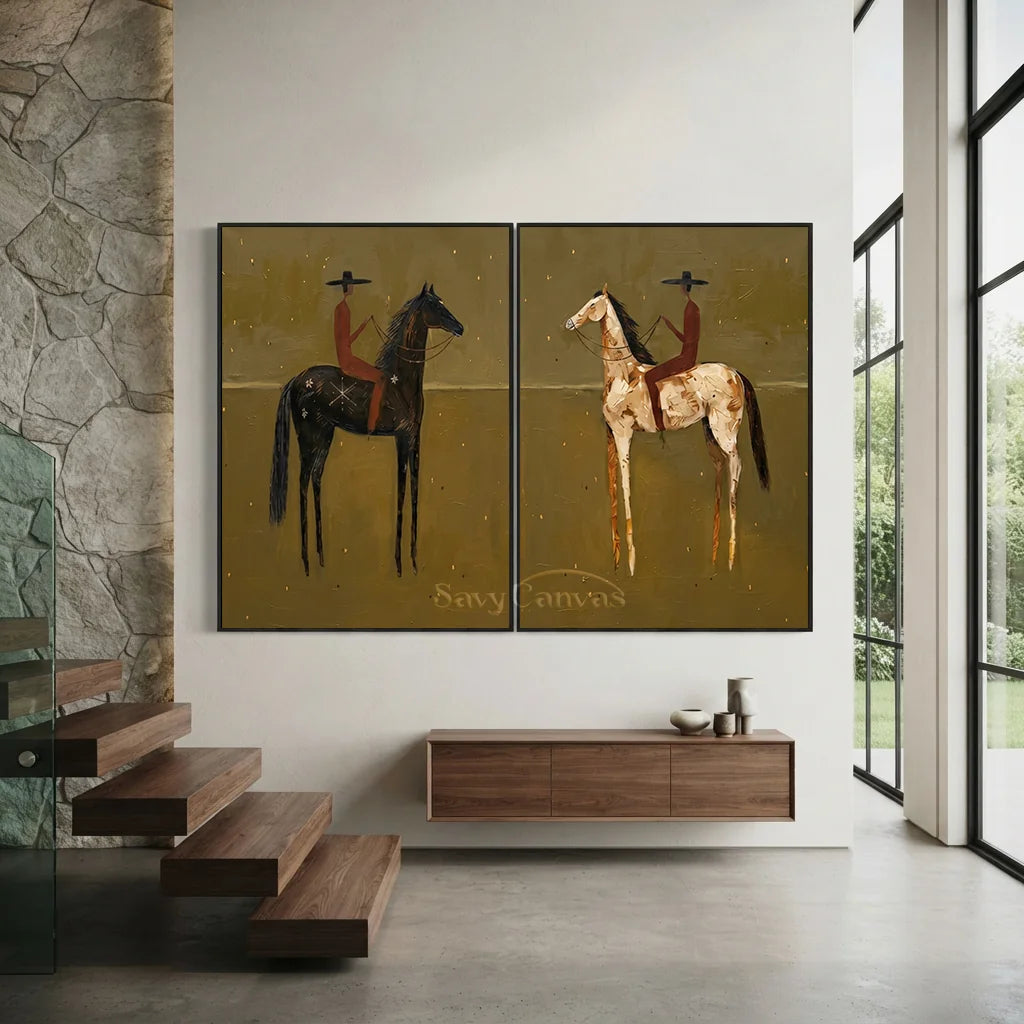 Handmade Expressionist Folk Horse Oil Painting Set #SS 349