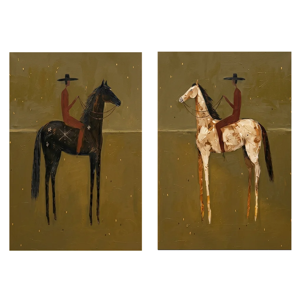Handmade Expressionist Folk Horse Oil Painting Set #SS 349