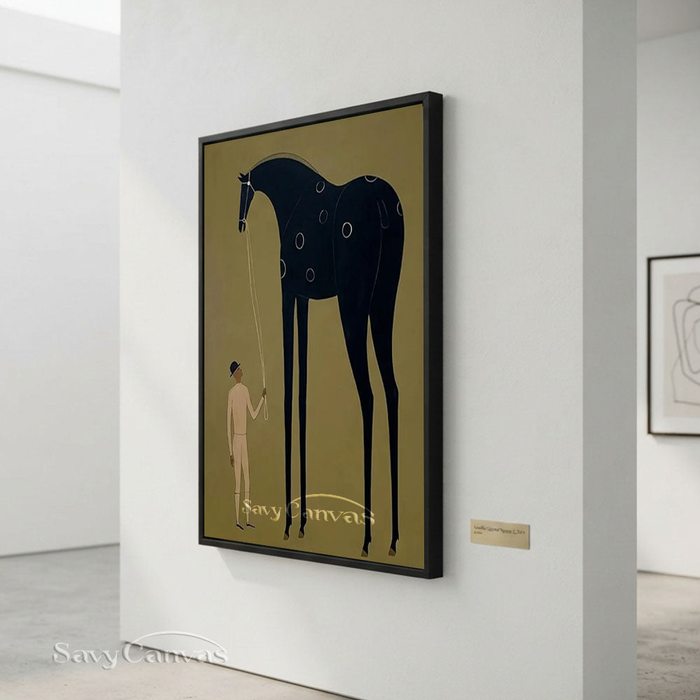 Handmade Folk Art Black Horse Surrealist Canvas Oil Painting #SS 208