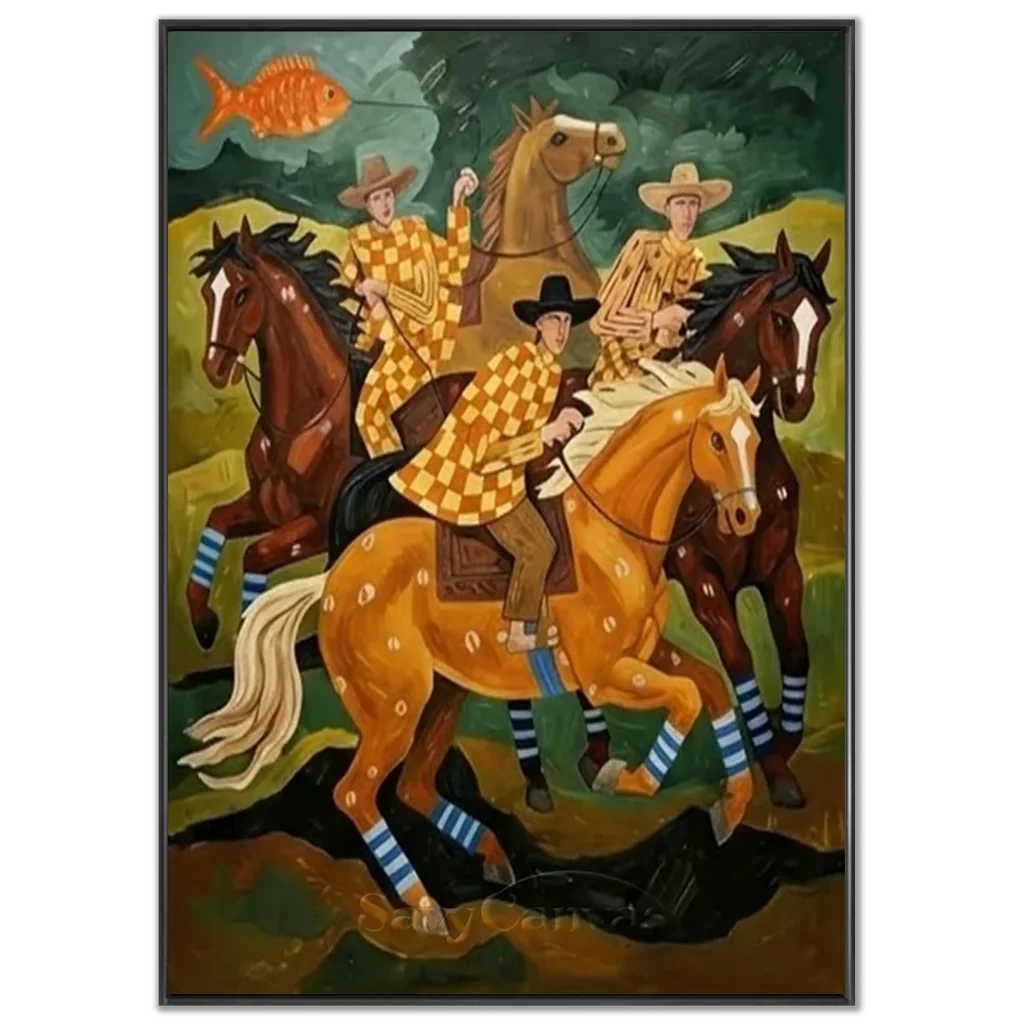 Folk Art Horse Oil Painting, Retro Canvas #SS 321