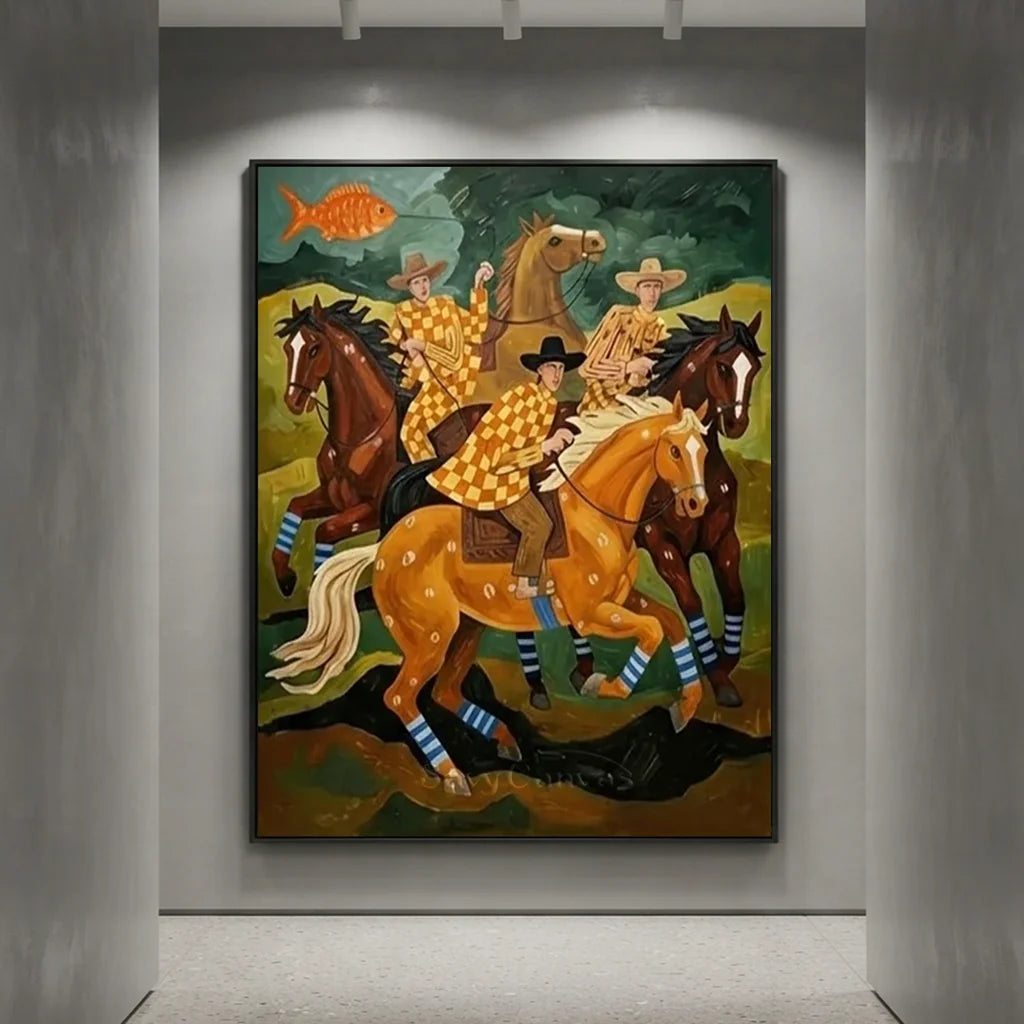 Folk Art Horse Oil Painting, Retro Canvas #SS 321