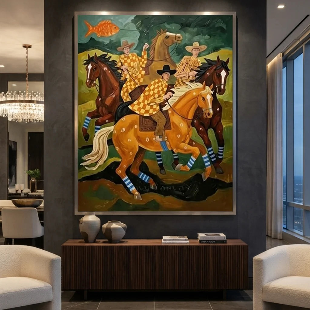 Folk Art Horse Oil Painting, Retro Canvas #SS 321