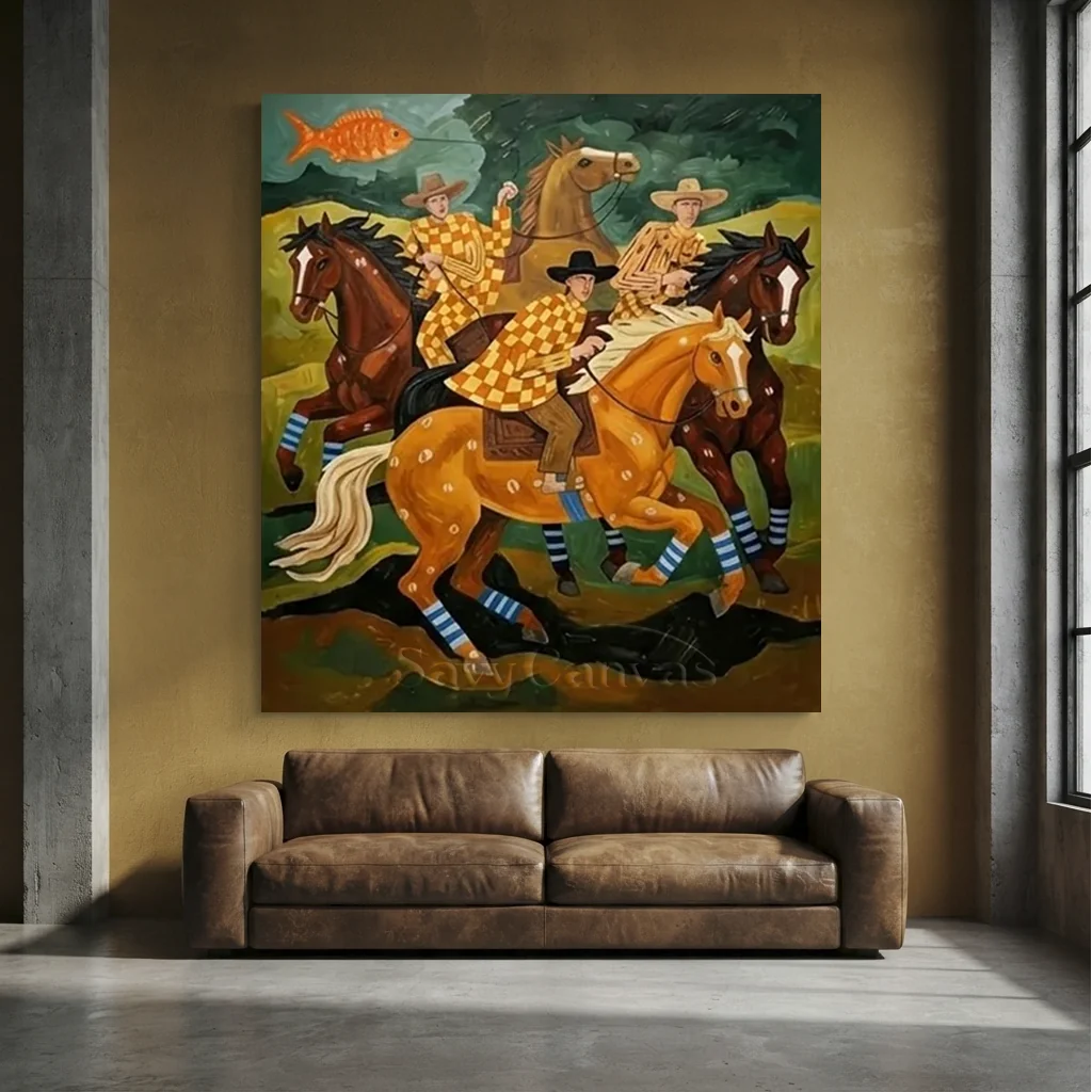 Folk Art Horse Oil Painting, Retro Canvas #SS 321
