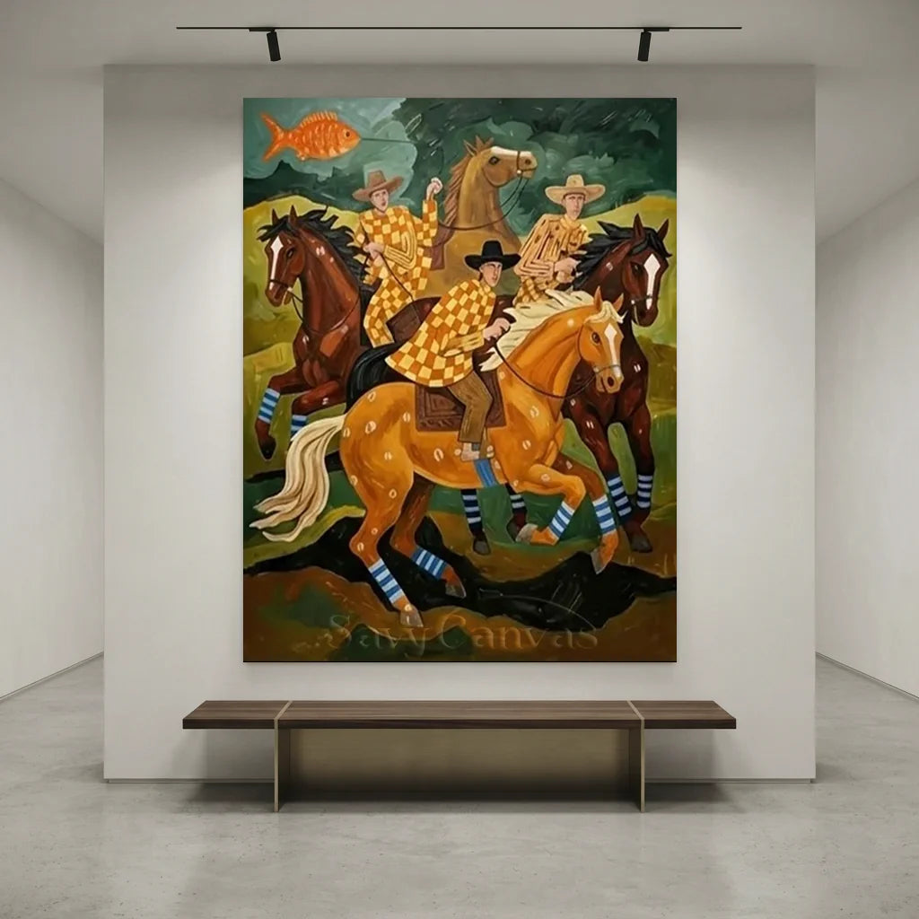 Folk Art Horse Oil Painting, Retro Canvas #SS 321