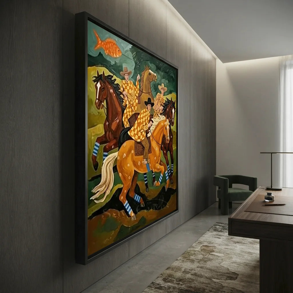 Folk Art Horse Oil Painting, Retro Canvas #SS 321