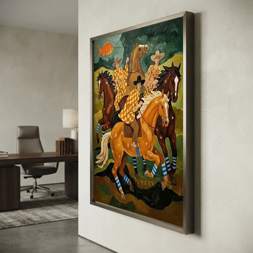 Folk Art Horse Oil Painting, Retro Canvas #SS 321