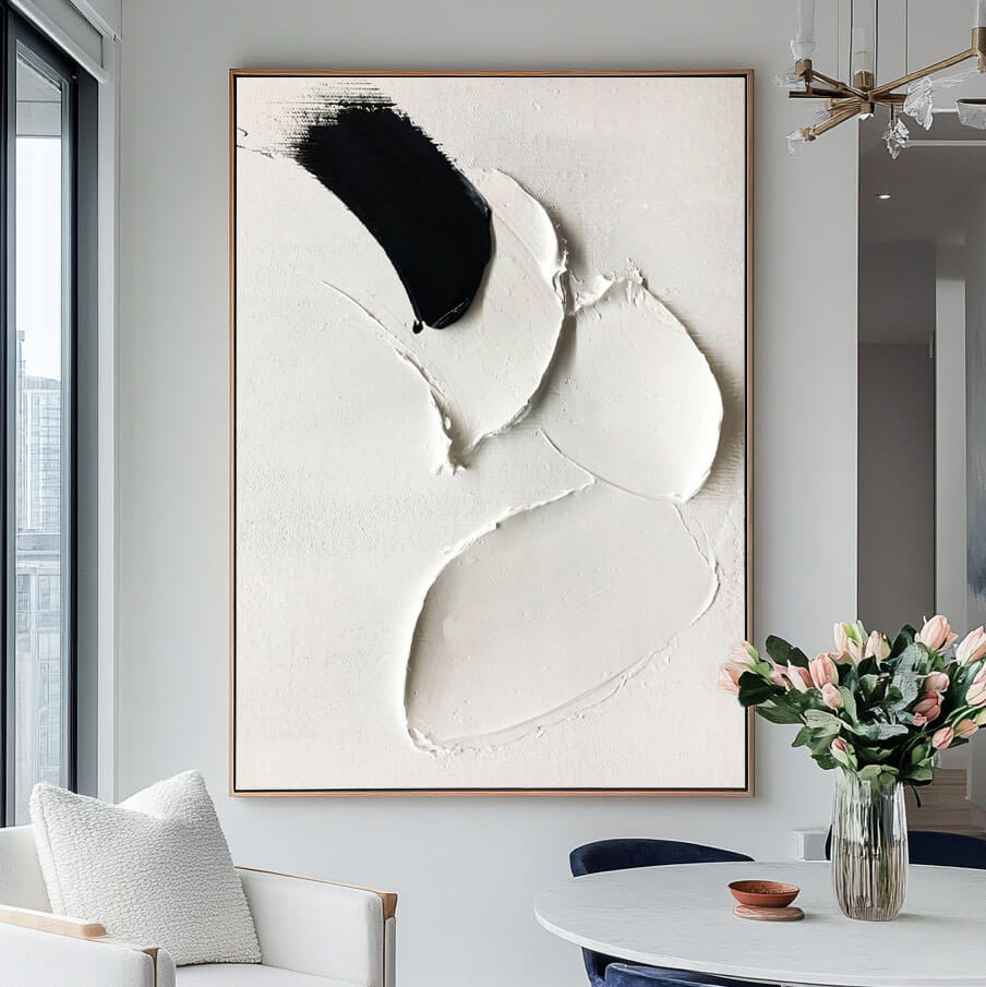 Cream and Black Wall Art | Plaster Effect Canvas Print