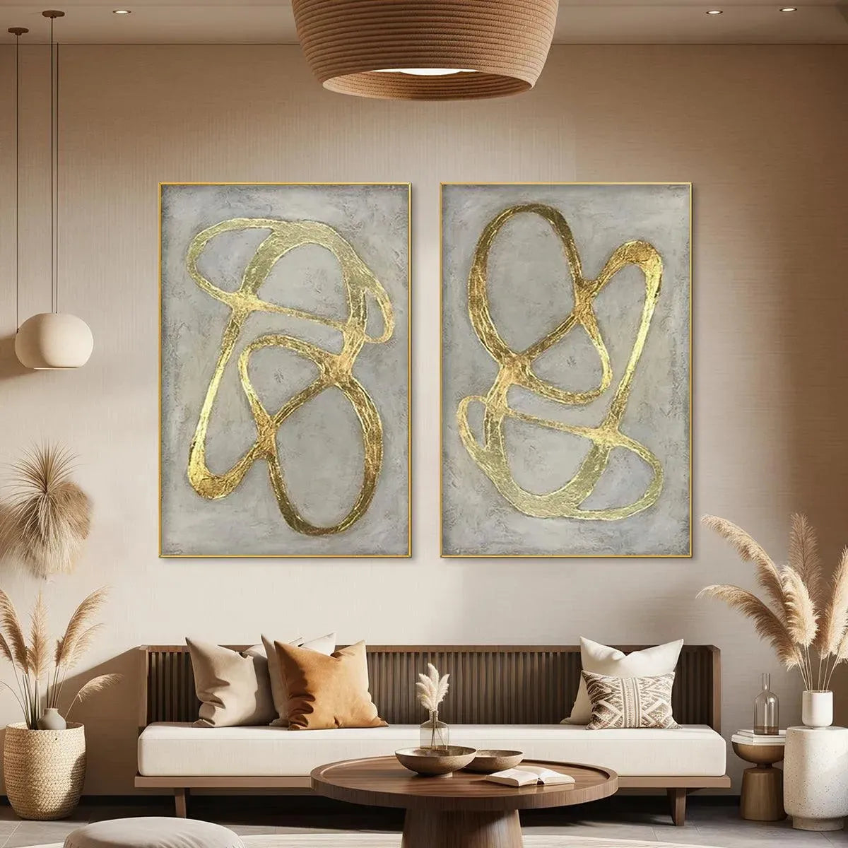 Elegant Gold and Grey Wall Art | Sophisticated Abstract Decor