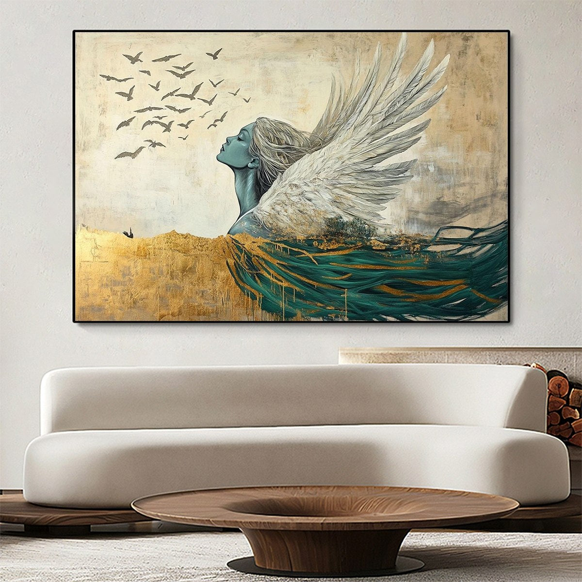 Guardian Angel Painting | Spiritual Woman with Wings Art