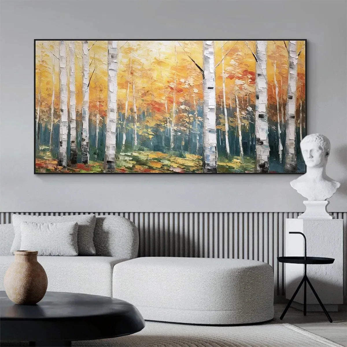 Hand-Painted Autumn Birch Art | Textured Forest Canvas