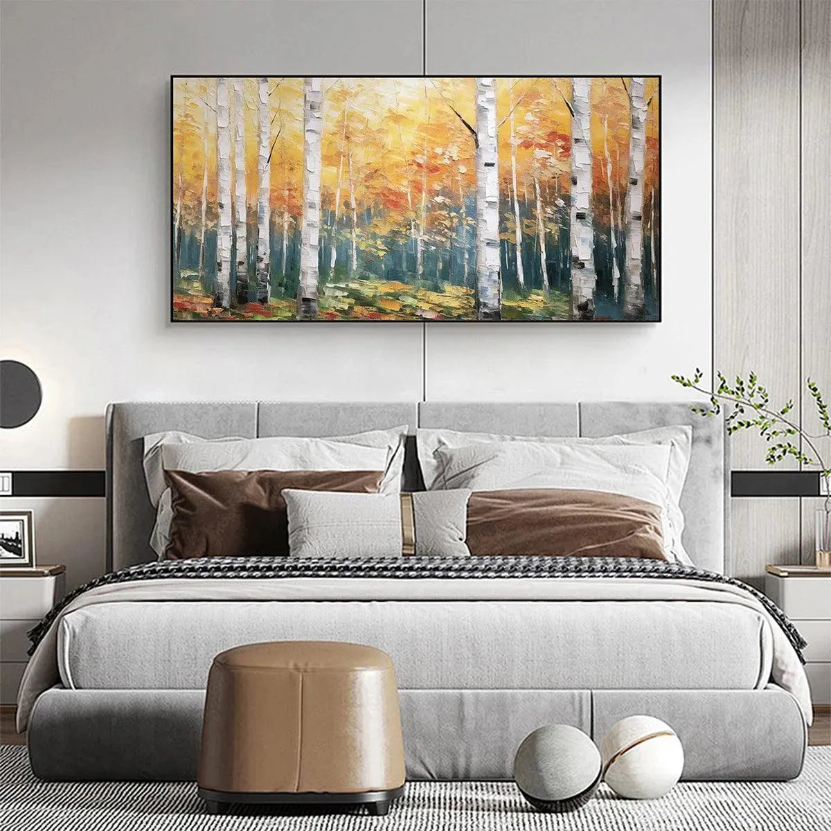 Serene Birch Forest Painting | Warm Woodland Wall Art #AA 300