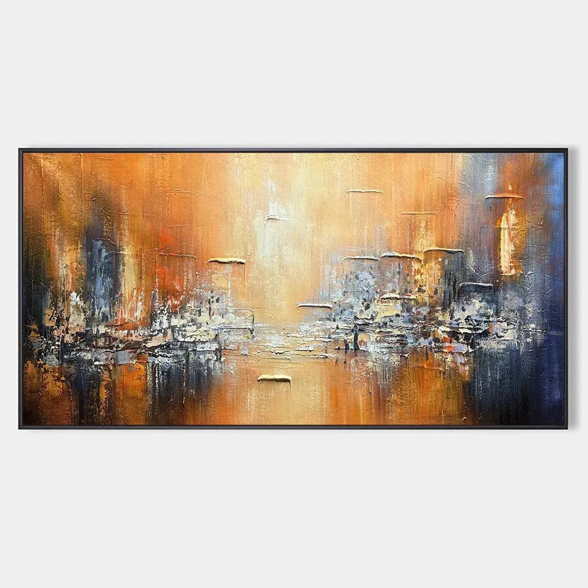 Warm Abstract Cityscape | Orange and Blue Textured Art #AA 080