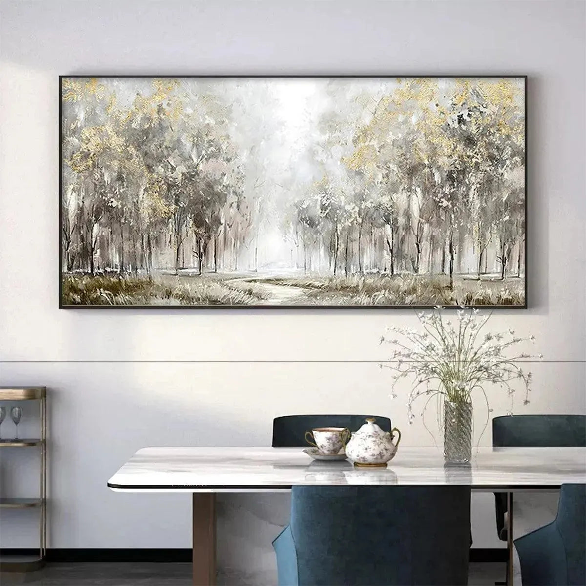 Modern Forest Painting | Neutral & Gold Wall Art #AA 307
