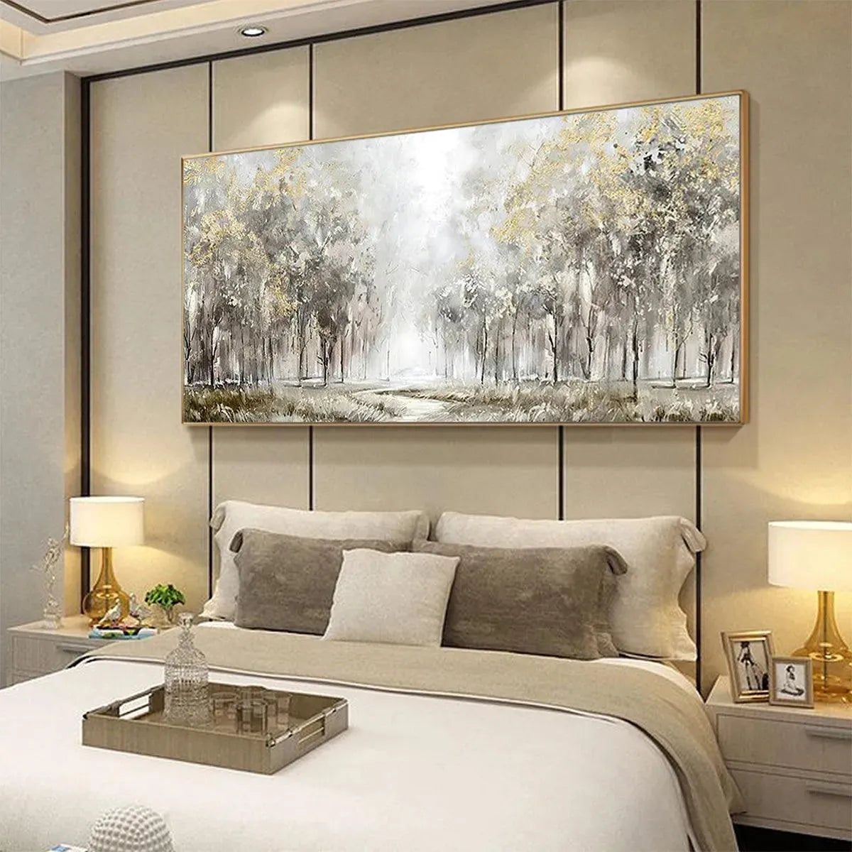 Modern Forest Painting | Neutral & Gold Wall Art #AA 307