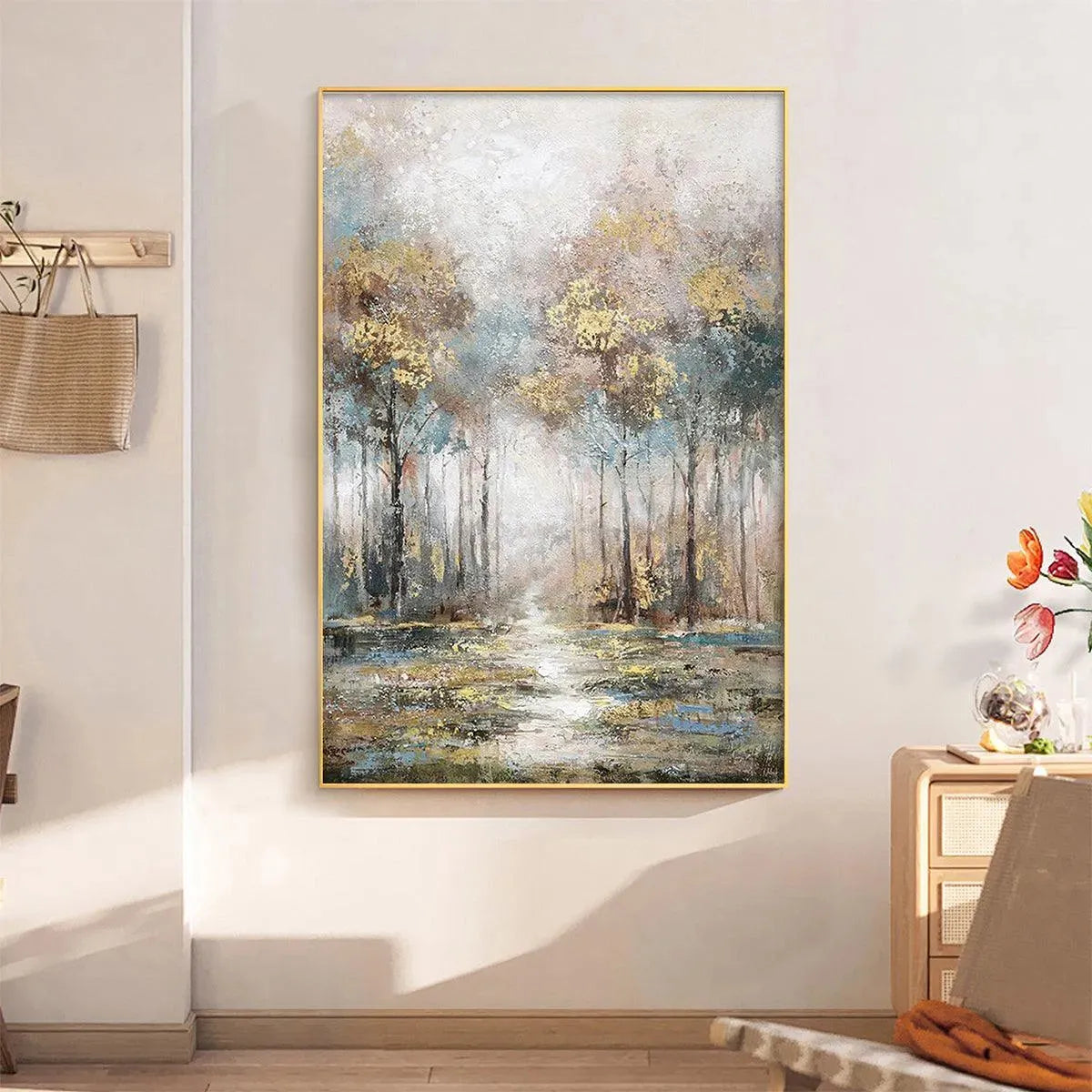 Gold and Grey Abstract Forest Canvas Wall Art | Autumn Nature Print #AA 310