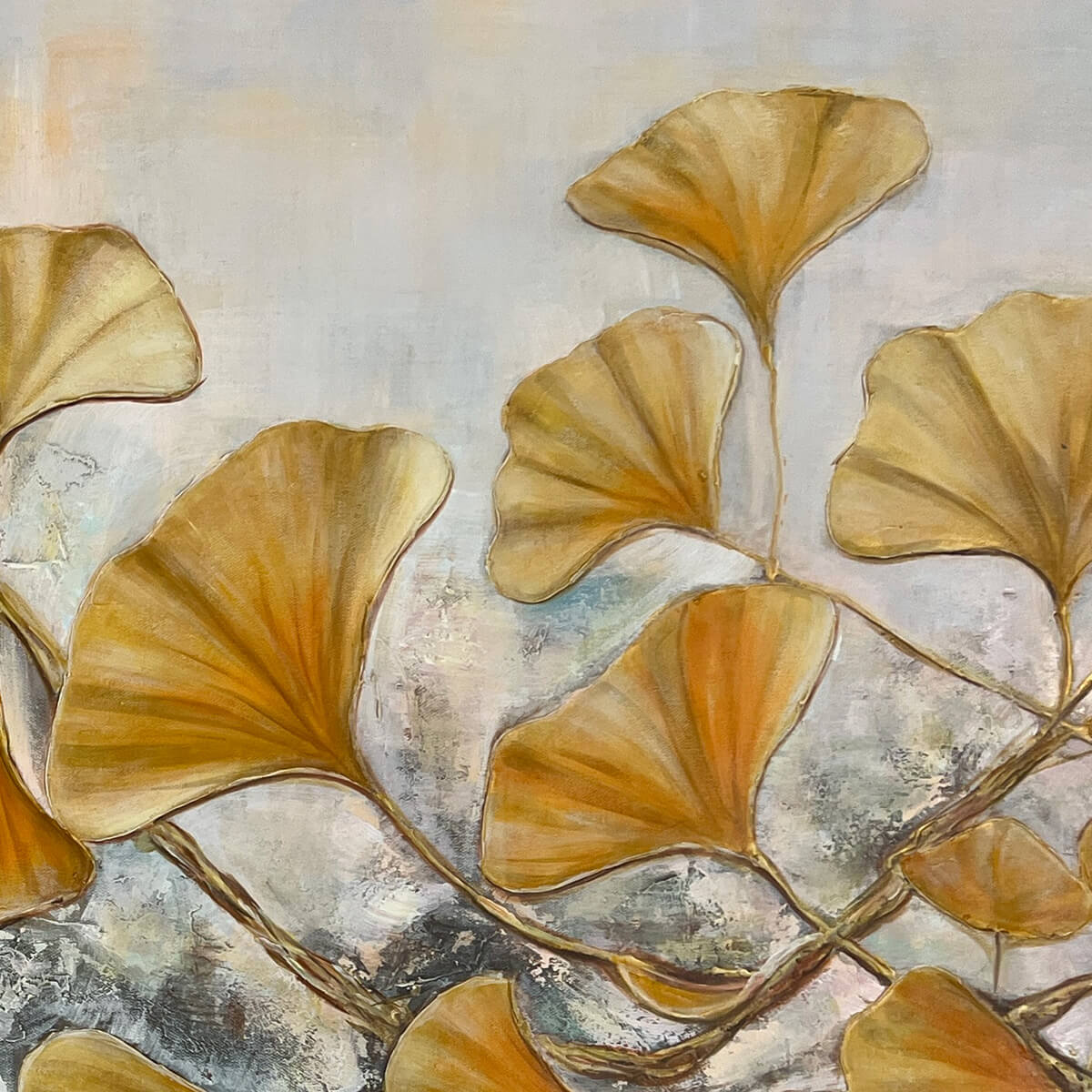 Gold Ginkgo Leaf Canvas Wall Art - Elegant Botanical Panorama #AA 311