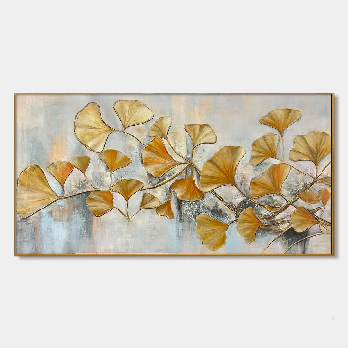 Gold Ginkgo Leaf Canvas Wall Art - Elegant Botanical Panorama #AA 311