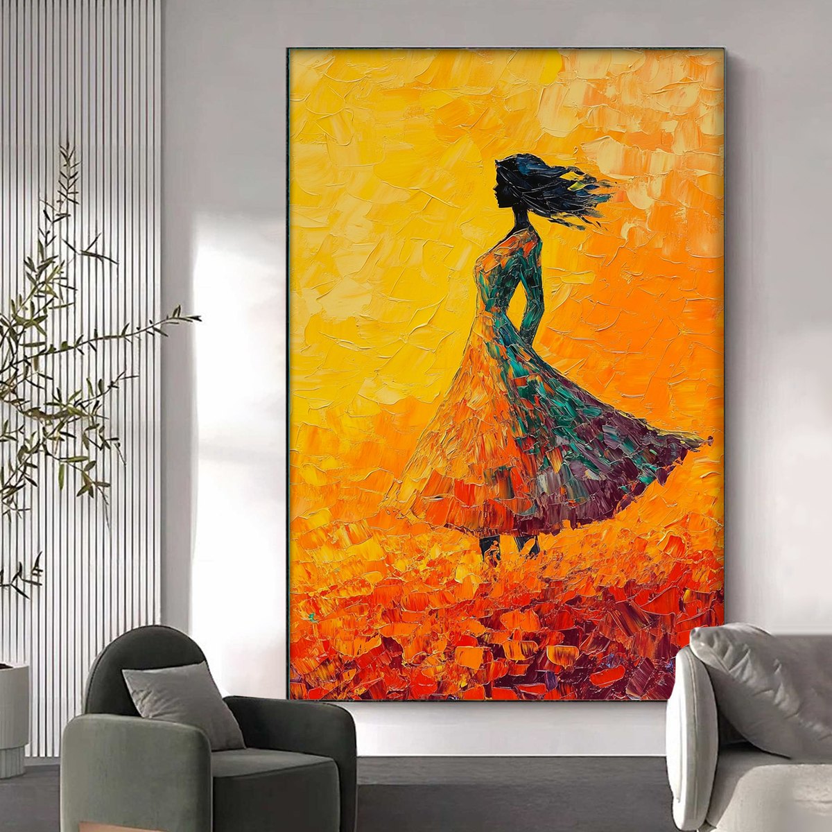 Woman in the Wind Painting | Freedom & Passion Abstract Art