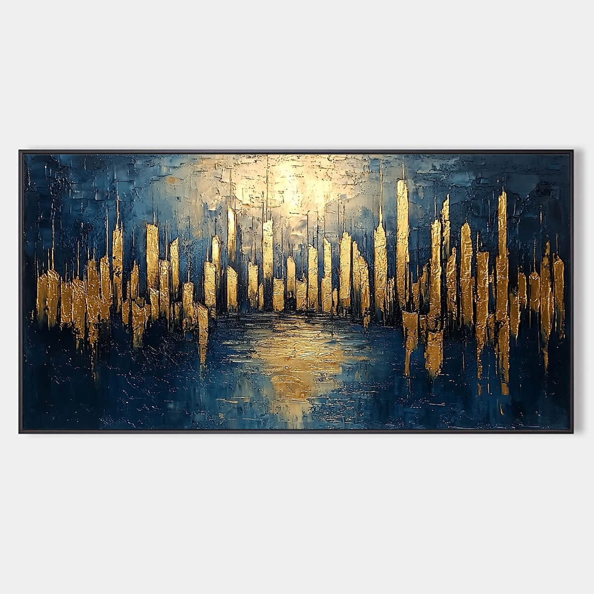Luminous Gold Skyline Art | City Lights Reflection Painting #AA 082