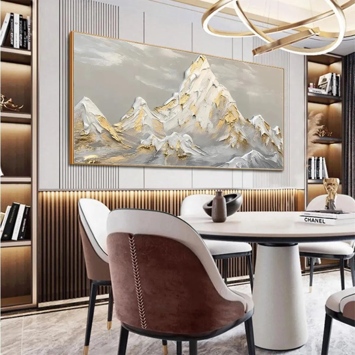 Textured Mountain Painting | Gold & Grey 3D Impasto Wall Art #TC 265