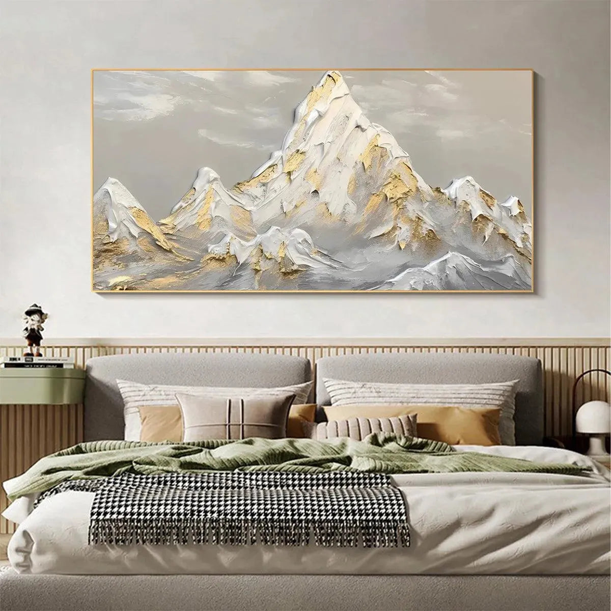 Textured Mountain Painting | Gold & Grey 3D Impasto Wall Art #TC 265
