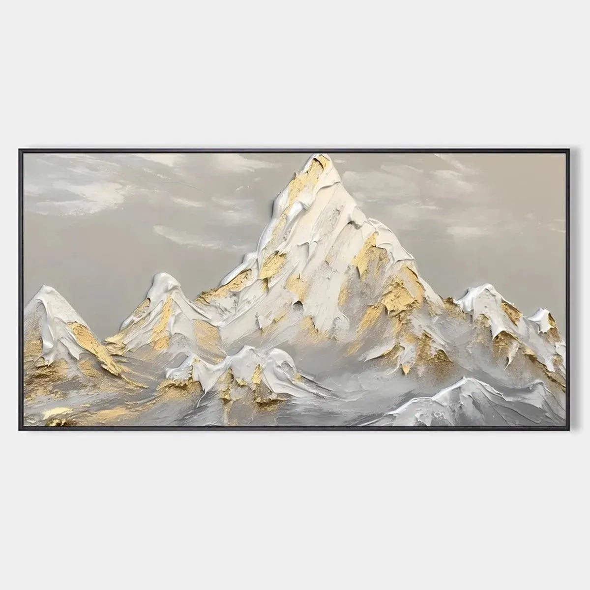Textured Mountain Painting | Gold & Grey 3D Impasto Wall Art #TC 265