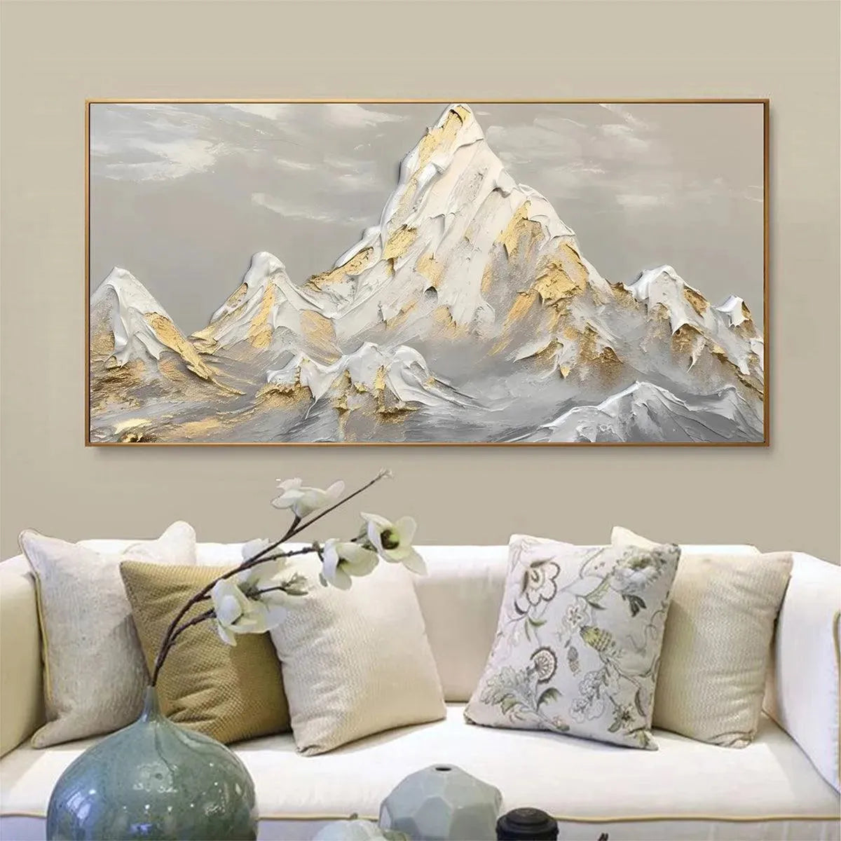 Textured Mountain Painting | Gold & Grey 3D Impasto Wall Art #TC 265