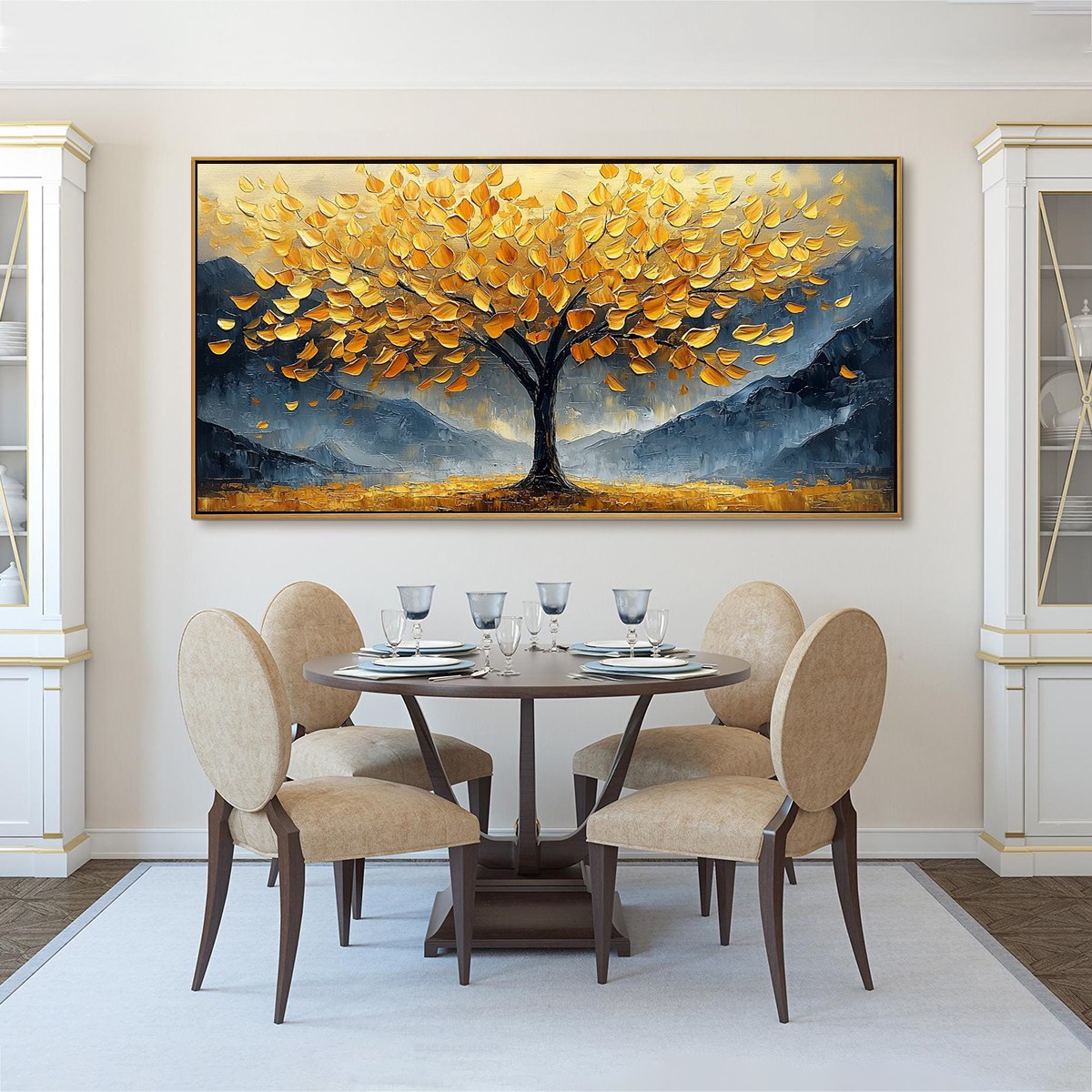  Navy Blue and Gold Landscape Painting | Modern Abstract Art